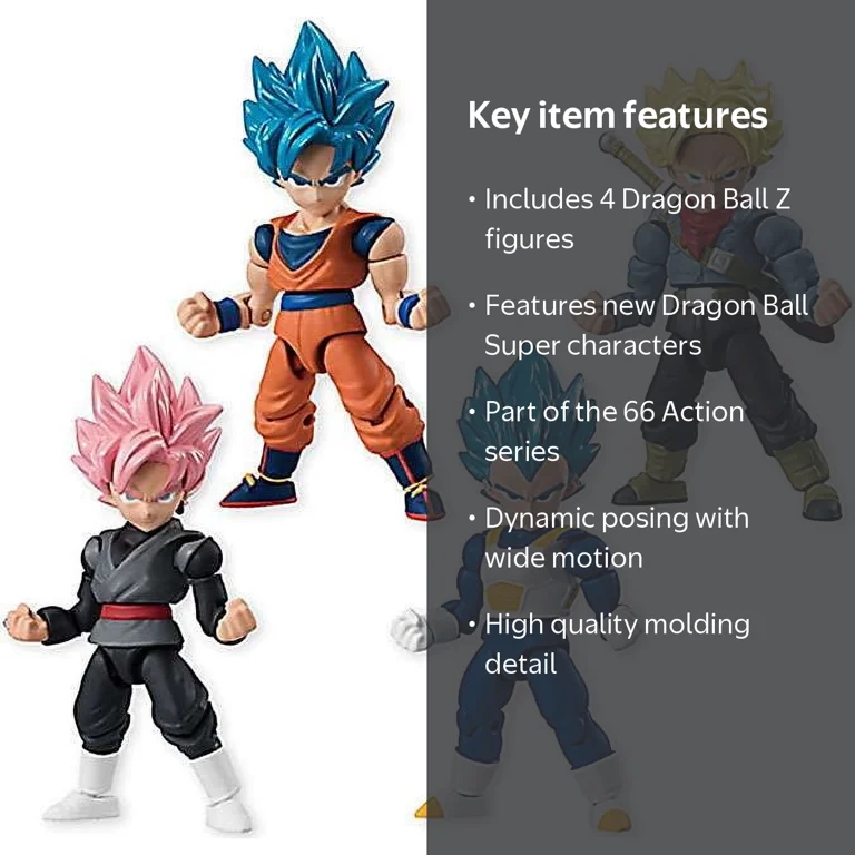 Dragon Ball Z 66 Action Trunks, Goku, Vegeta & Goku Black Set of 4
