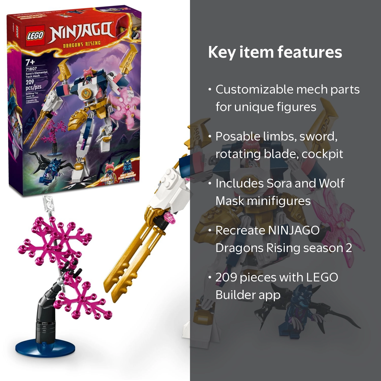 LEGO, NINJAGO Sora's Elemental Tech Mech, 71807, 209 Pieces
