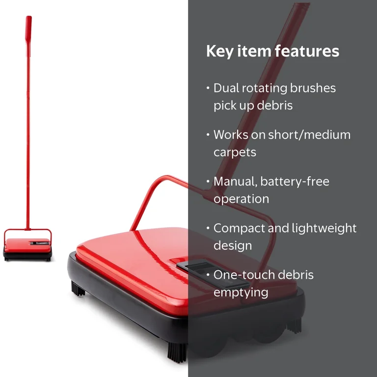 Eyliden Hand Push Carpet Sweeper, Red, Manual for Rugs - Walmart.com