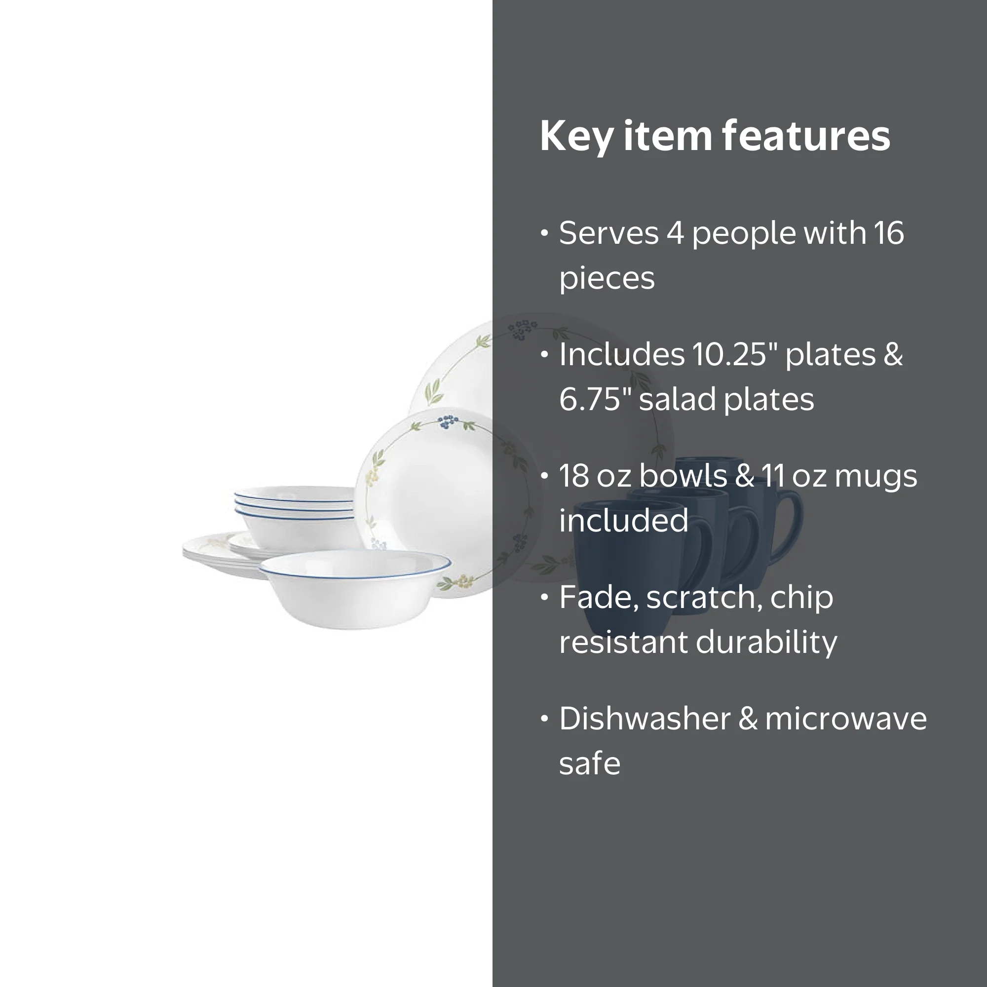 Corelle Livingware Secret Garden Vitrelle Dinnerware Set, 16 Piece