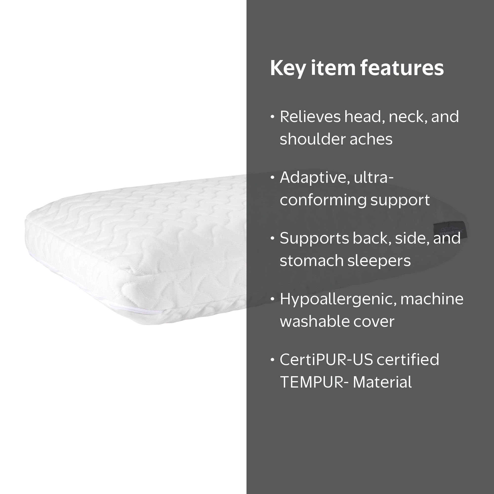Tempur-Pedic, Pillow, Cloud Pillow with Washable Cover, Queen