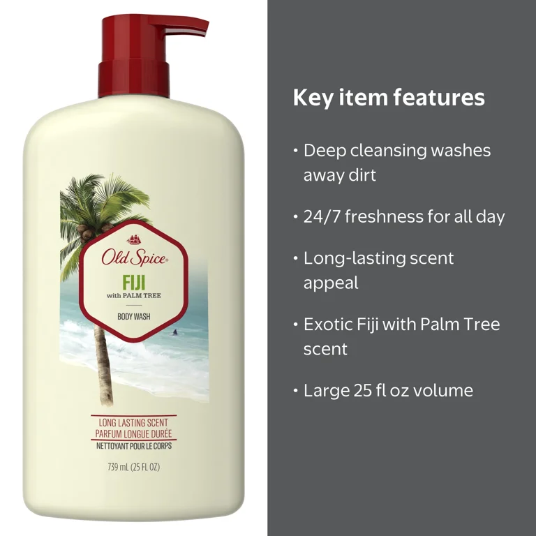 Old Spice Men's Body Wash Fiji, 25 oz, Coconut and Lavender Scent