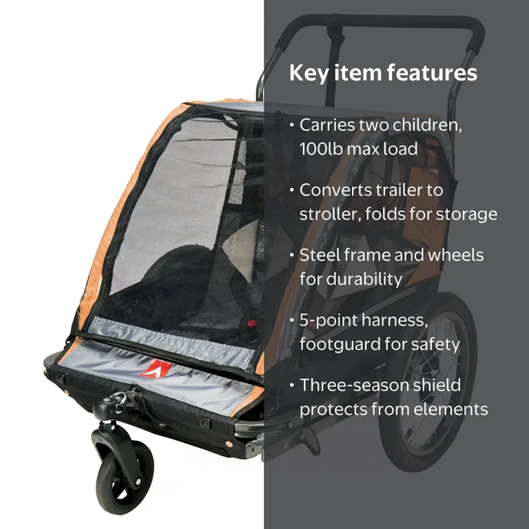 Allen Sports, Bicycle Trailer Stroller, AS2, 2-Child Green
