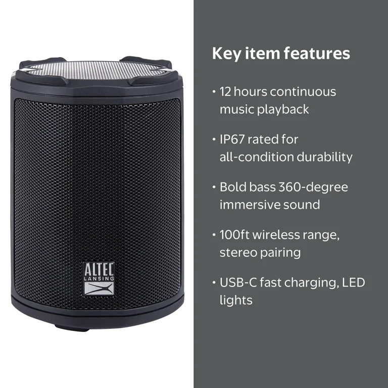 Altec Lansing HydraMotion Waterproof Wireless Speaker, 12H
