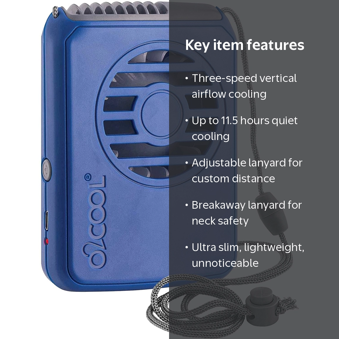 O2COOL Wearable Cooling Lanyard Fan, Portable USB Rechargeable