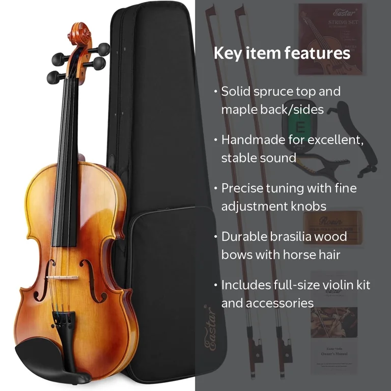Eastar, Violin, 4/4 Full Size, Acoustic, Solidwood Brown - Walmart.com
