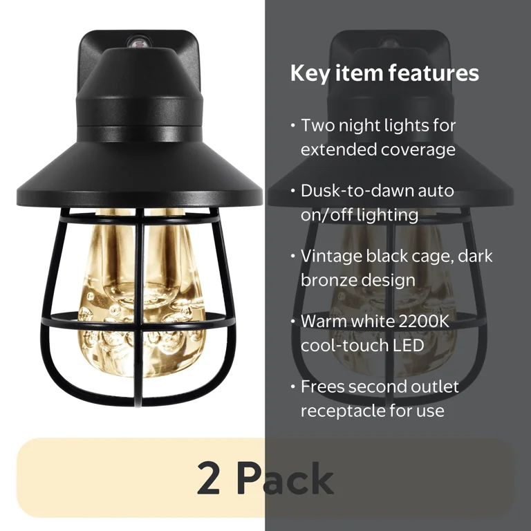 General Electric Vintage LED Night Light 2 Pack, Light Sensing