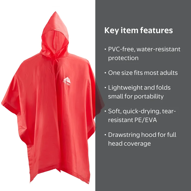 Ozark Trail Water-Resistant Raincoat Poncho for Adults, 3/4 Sleeve