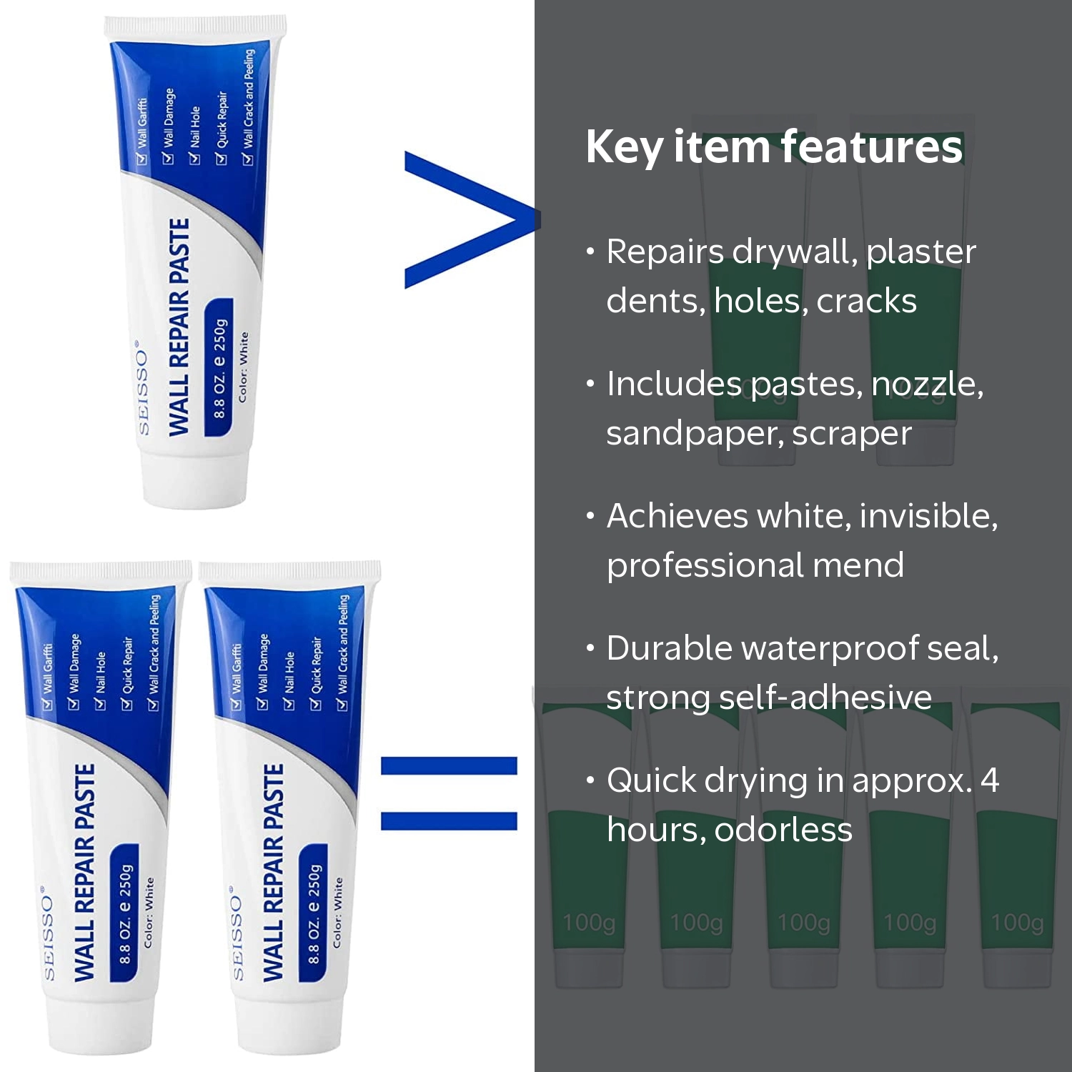 SEISSO, Wall Repair Kit, 8.8 oz Each, White Spackle, 2 Pack
