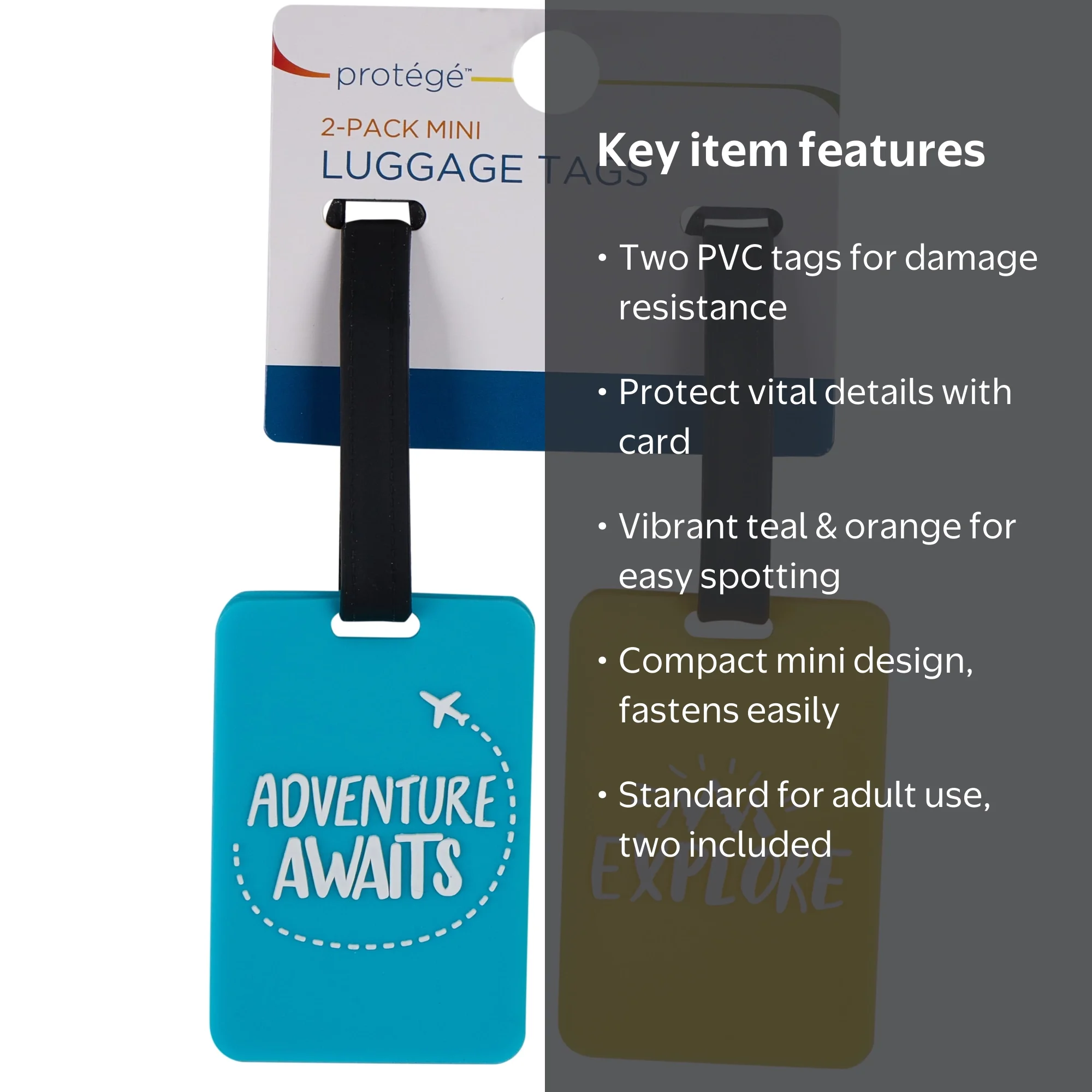 Protege Mini Luggage Tags in Teal and Orange, Durable PVC
