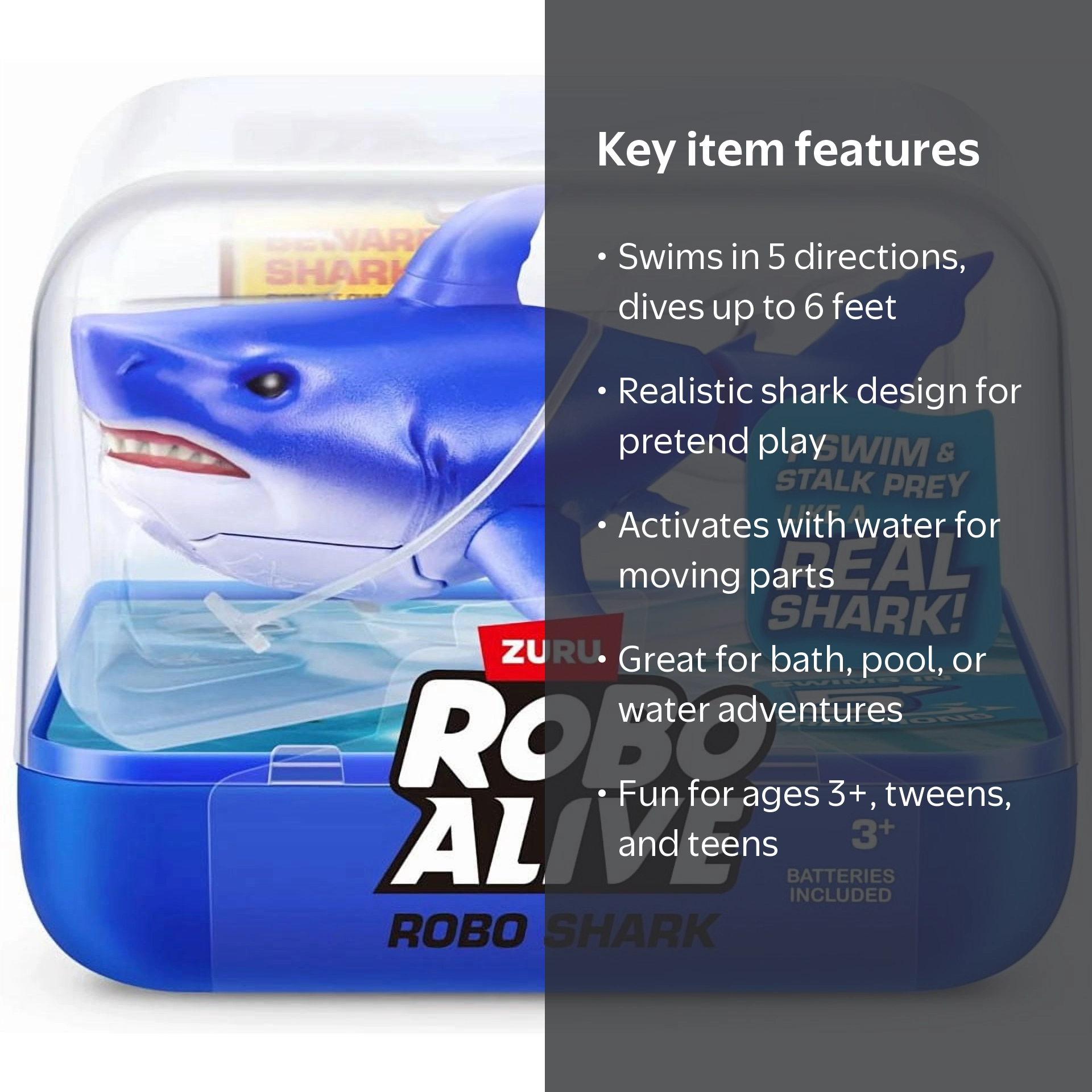 ZURU, Robo Alive Robo Shark, Water Activated, Swimming Shark