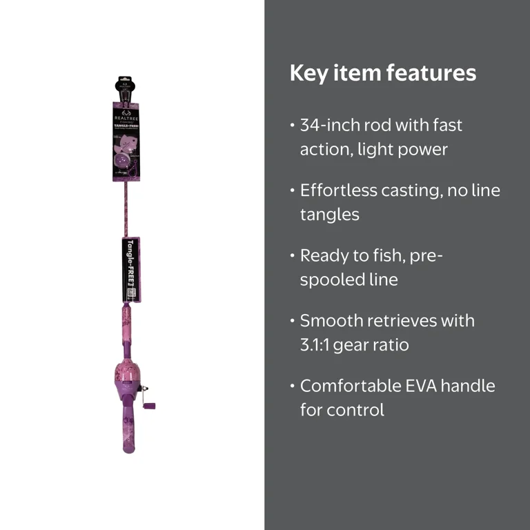 Realtree Passion Pink Micro Tangle-Free Spincast Fishing Rod and