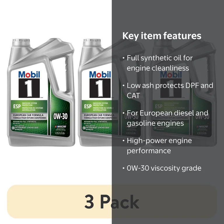 3 pack) Mobil 1 ESP Full Synthetic Motor Oil 0W-30, 5 Quart