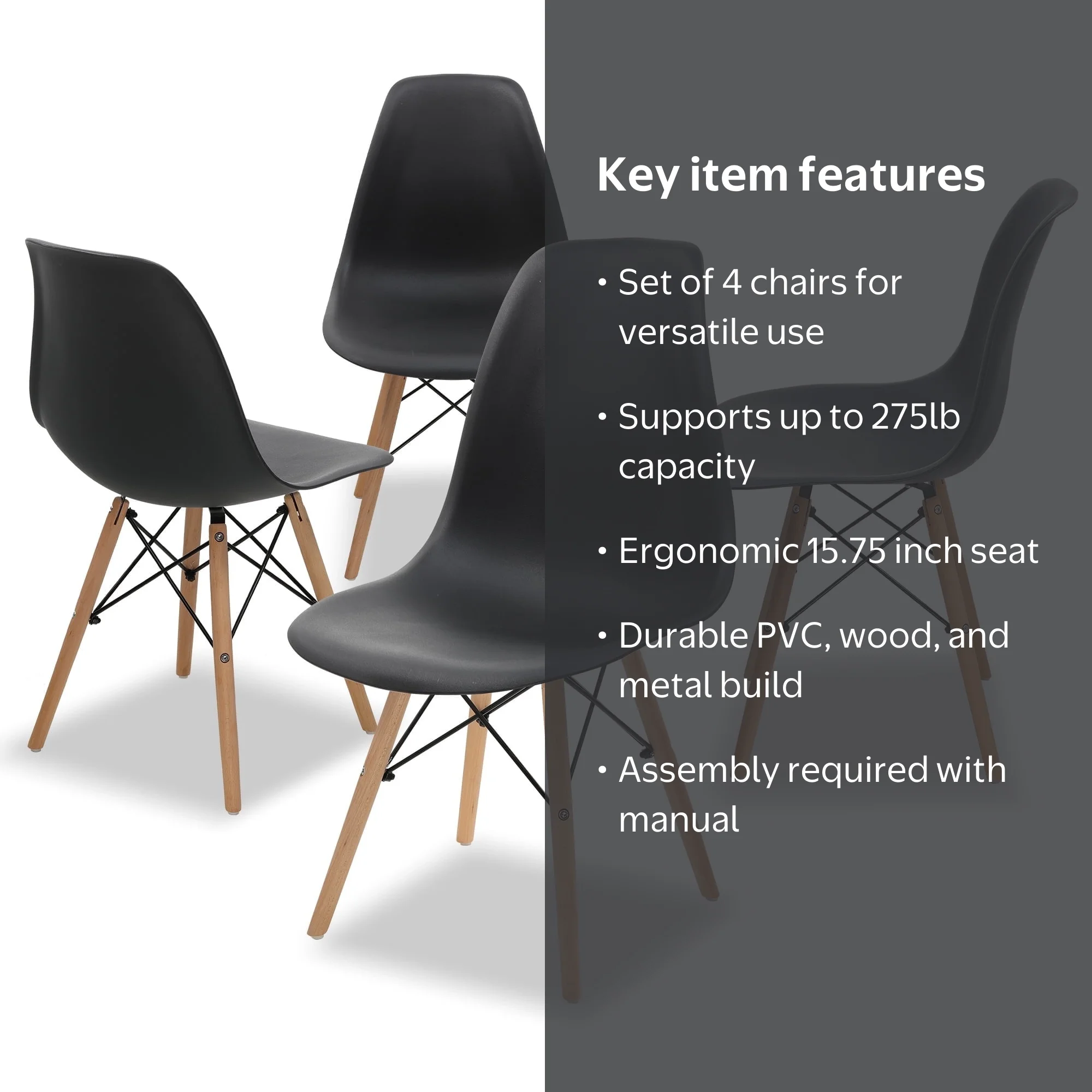 COMHOMA Heavy Duty Dining Chair Set of 4, PVC Plastic Lounge Chair 
