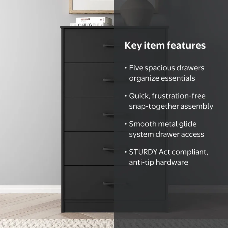 Mainstays Ardent 5 Drawer Dresser, Black - Walmart.com