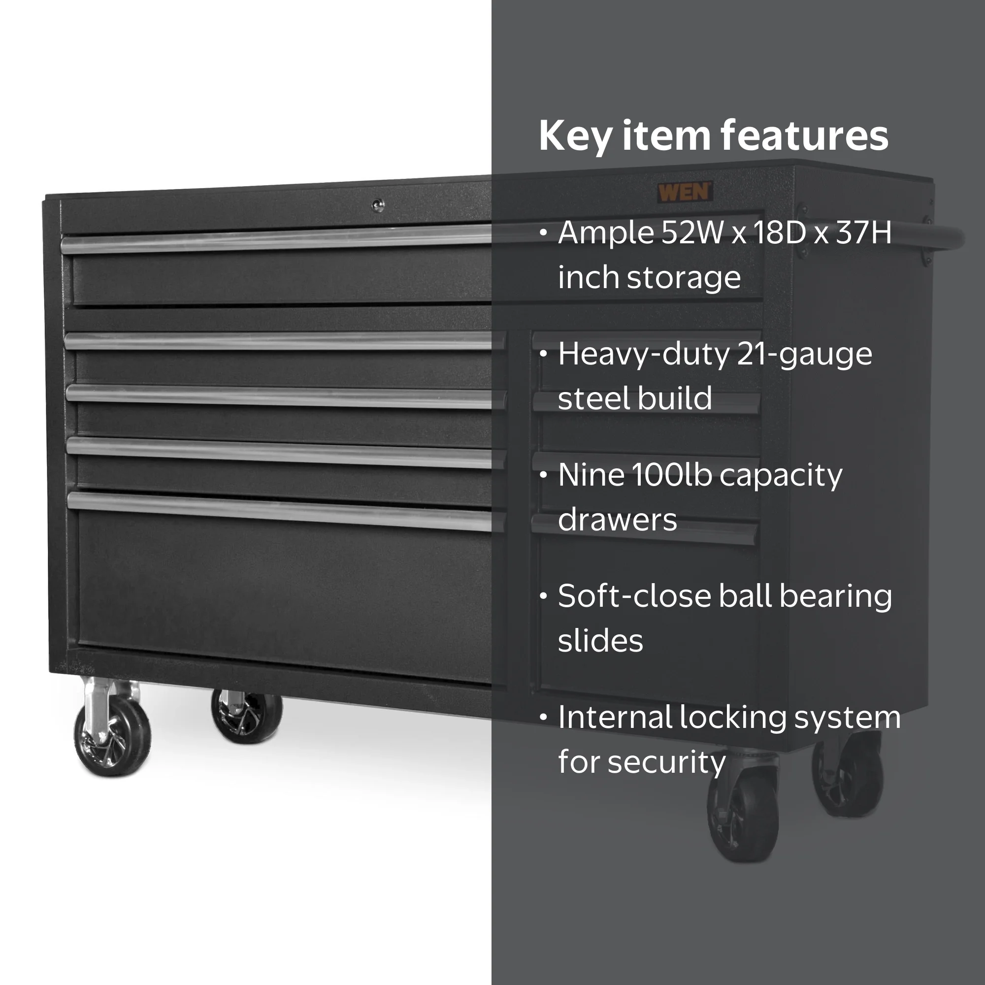 WEN 52-Inch Premium Rolling Tool Cabinet with Heavy Duty 21-Gauge