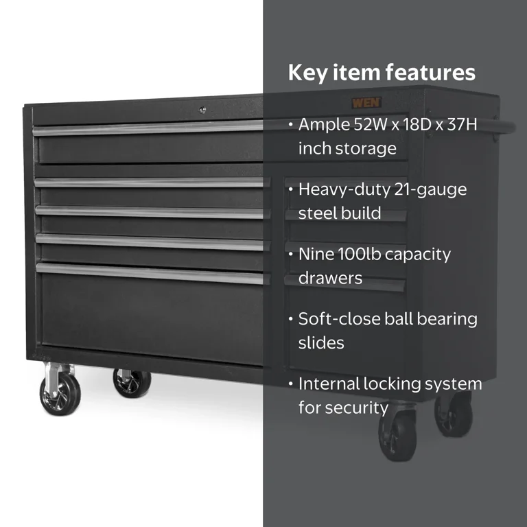 WEN 52-Inch Premium Rolling Tool Cabinet with Heavy Duty 21-Gauge
