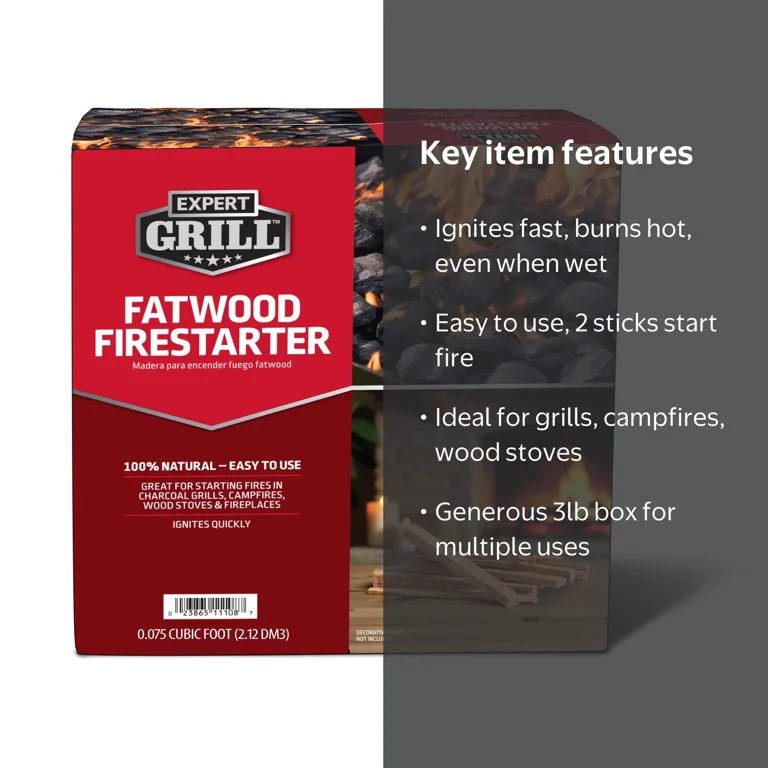 Expert Grill Fatwood Firestarter 3lb Box, No Chemicals or