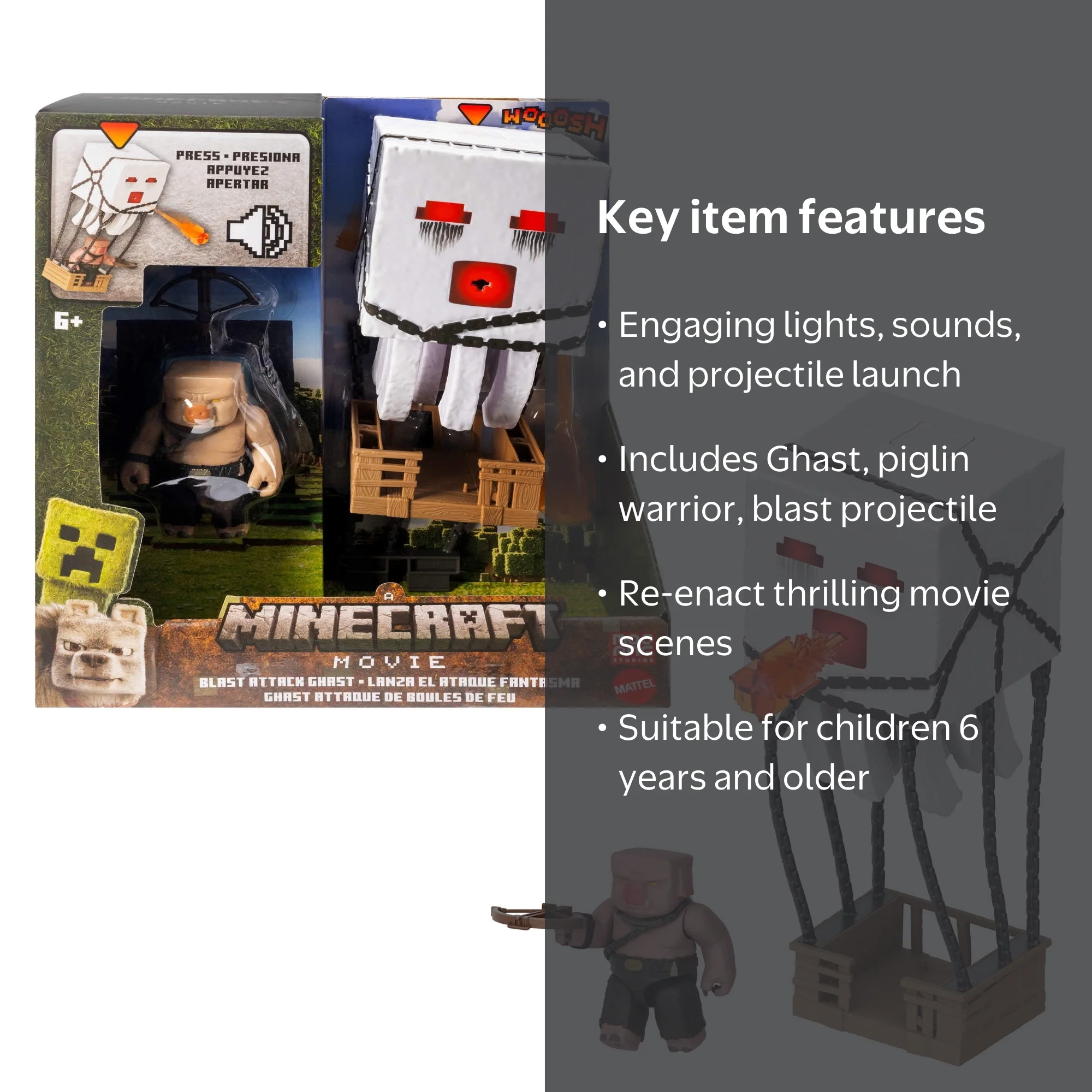 Mattel Minecraft Figurine Ghast Articulé – Lumières, Sons Et Projectile – JFB69