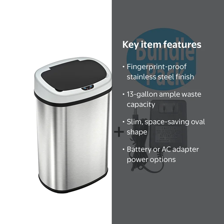 SensorCan Automatic Touchless Trash Can, 13 Gallon, Stainless