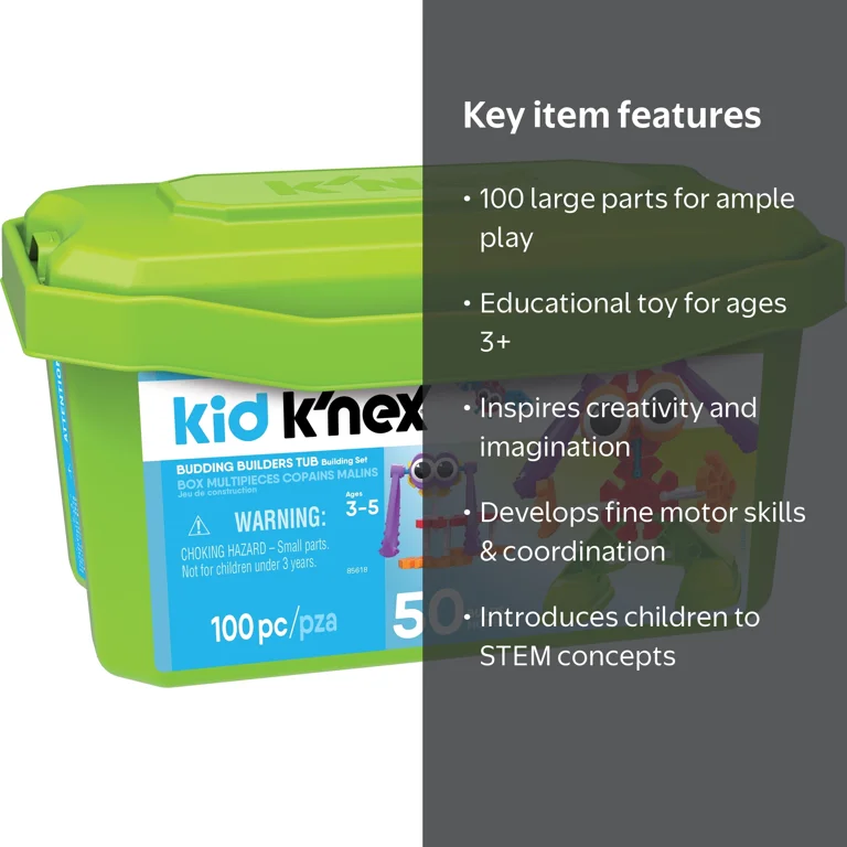 K'NEX Kid K'NEX Budding Builders Building Set, 100 Pieces, Ages 3+