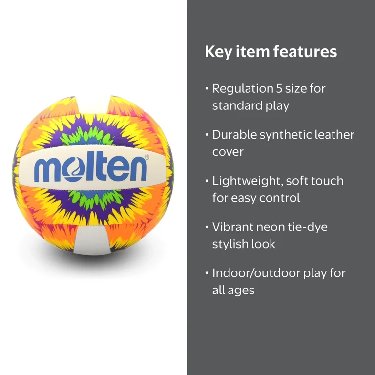 Molten MS500-NTD Neon Tie Dye Synhth Leather Volleyball - Walmart.com