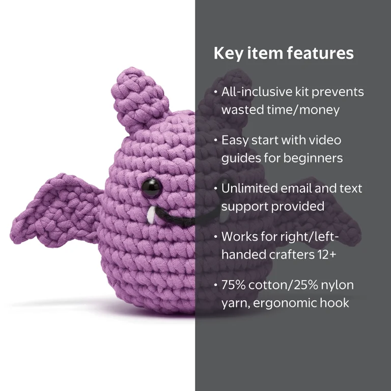 The Woobles Beginner Crochet Amigurumi Kits - Luna the Bat
