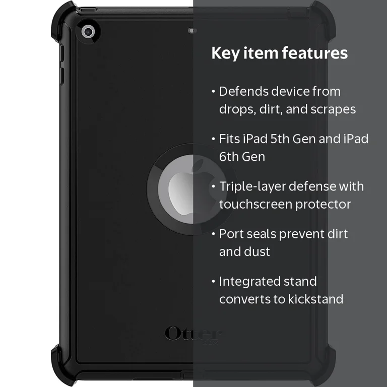 OtterBox, Defender Series Case for iPad 6th Gen and 5th Gen, Black