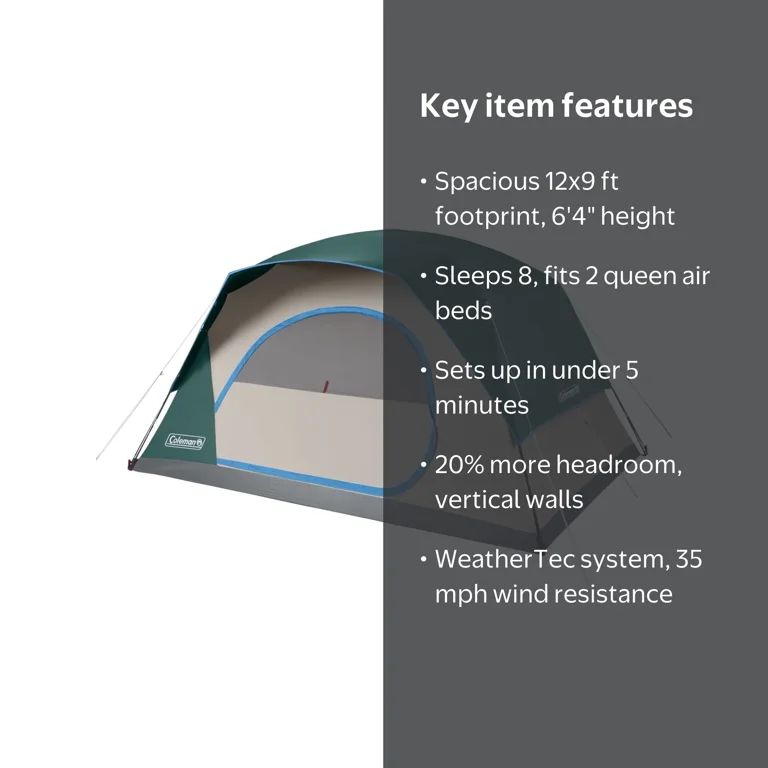 Coleman, 8-Person Tent, Skydome, Evergreen with Extra Headroom
