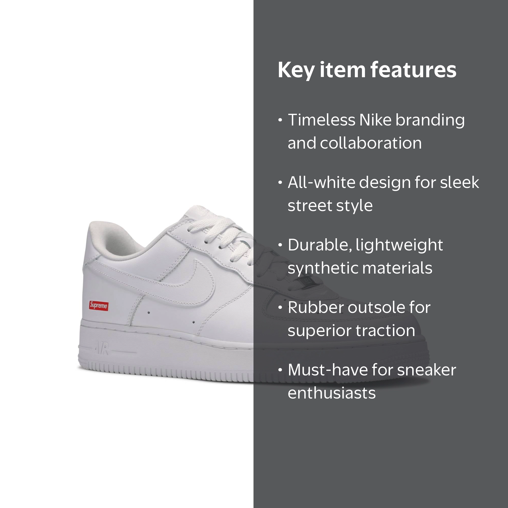 Nike x Supreme Men's Air Force 1 Low SP 'Box Logo' White Shoes