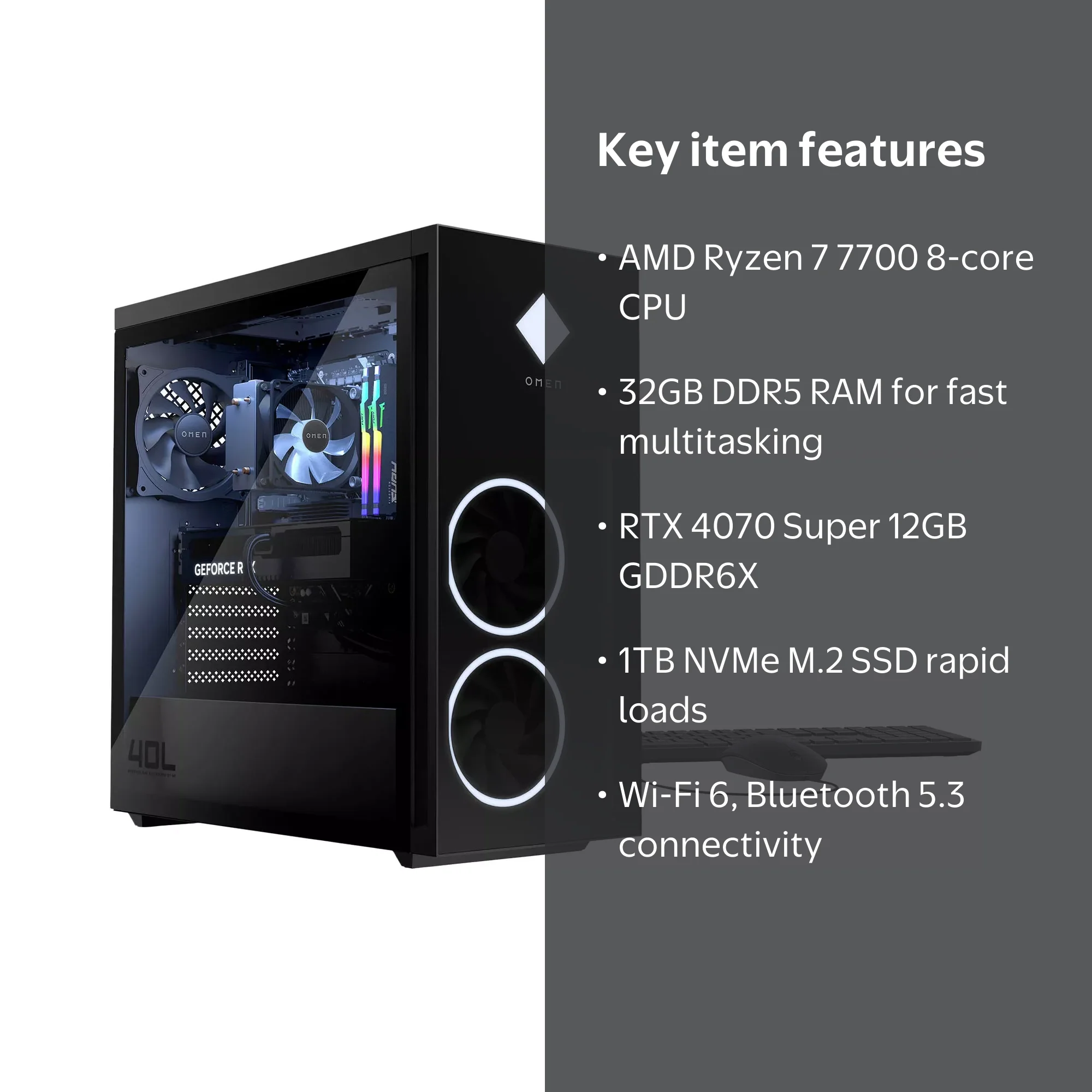 HP OMEN - 40L Gaming Desktop - AMD Ryzen 7 7700 - 32GB DDR5 Memory