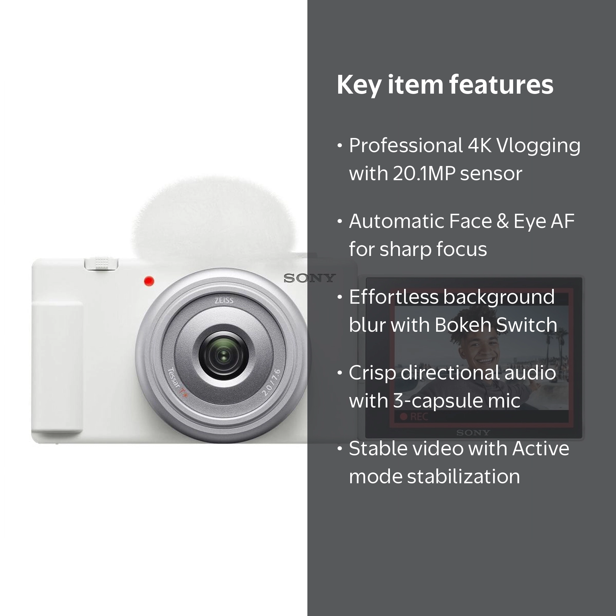 Sony ZV-1F Digital Camera - 20.1 MP, 4K 30 fps for Beginner