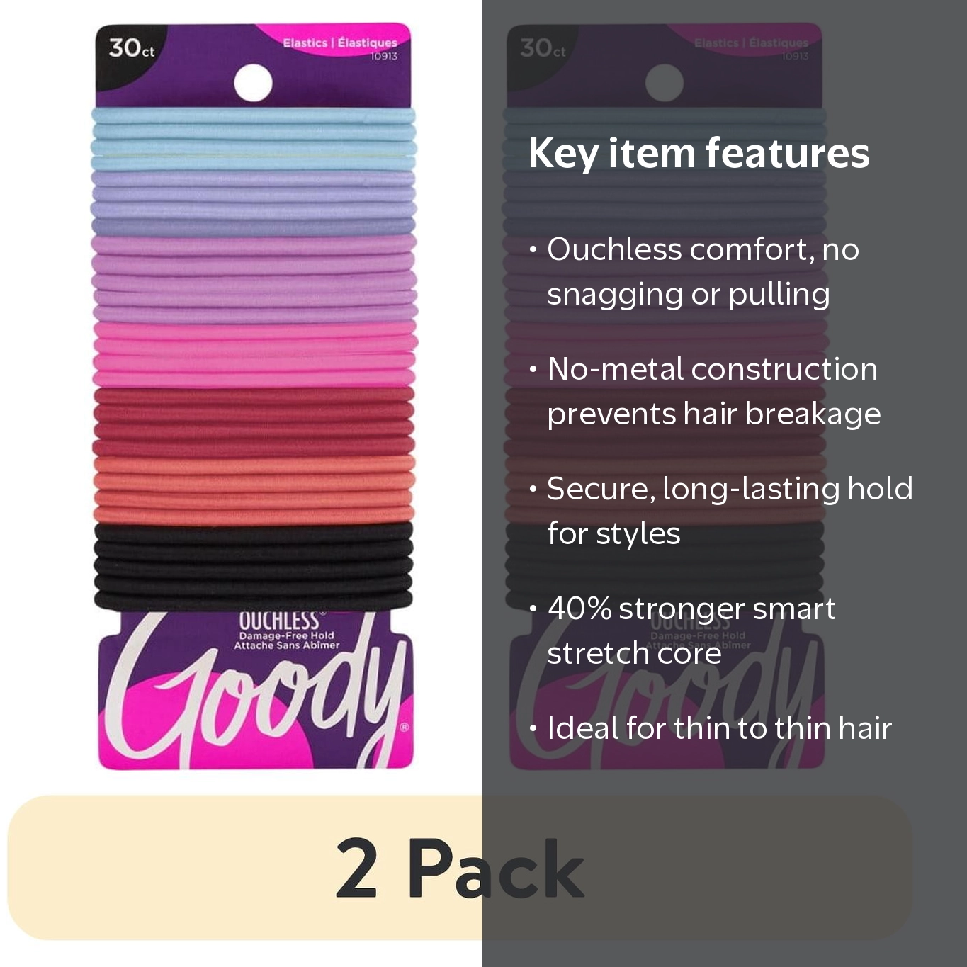 2 pack) (2 pack) Goody Ouchless?? No Metal Hair Ties Elastics