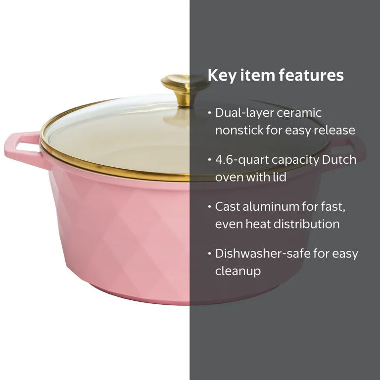 Paris Hilton 4.6 qt Ceramic Nonstick Cast Aluminum Dutch Oven with