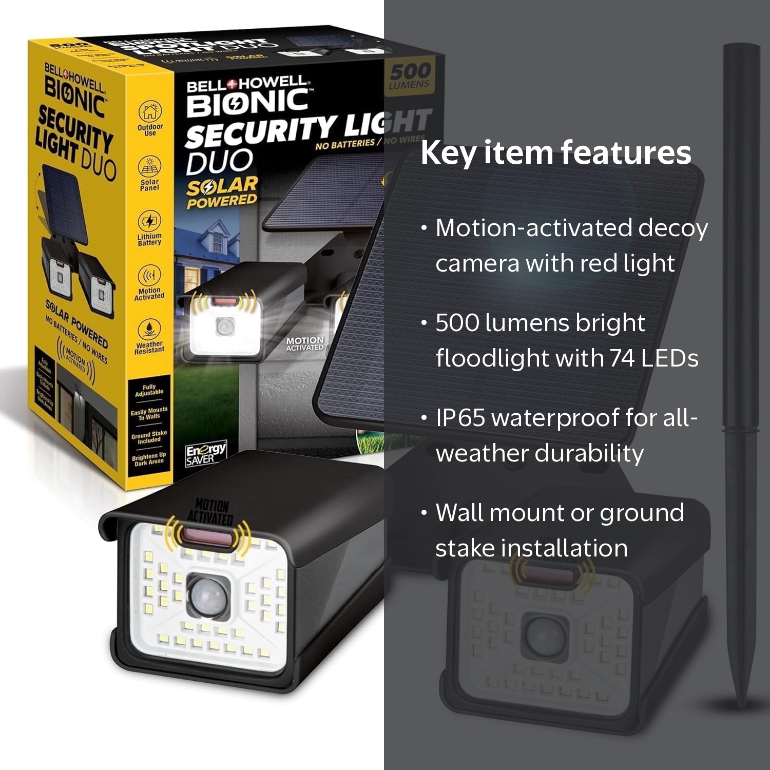 Bell + Howell, Security Light Duo, Solar Floodlight, IP65