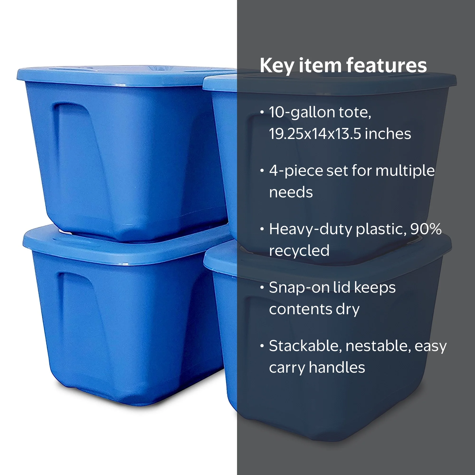 Homz, Plastic Storage Container, 10 Gallon, Capri Blue 4pk