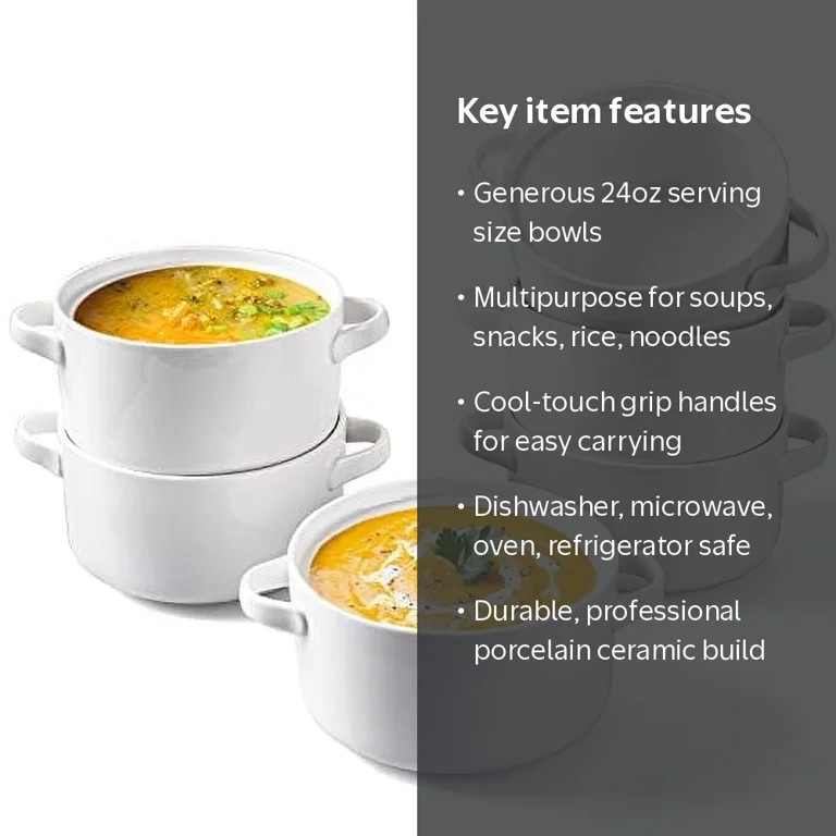 Delling, Soup Bowls with Handles, 24 Oz Large Ceramic Set