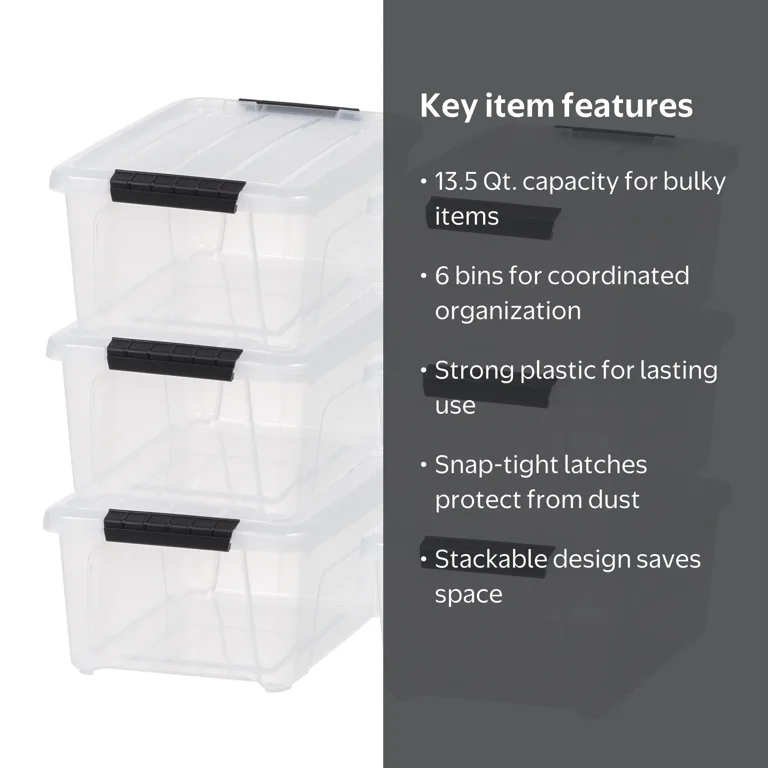 IRIS 13.5 Qt. Plastic Storage Bins with Lids, Stackable Storage