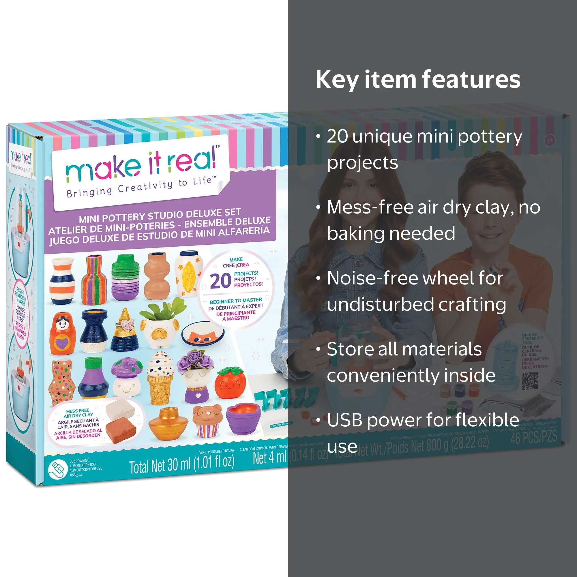 Make It Real, Mini Pottery DIY Studio Deluxe Set, Age 8+