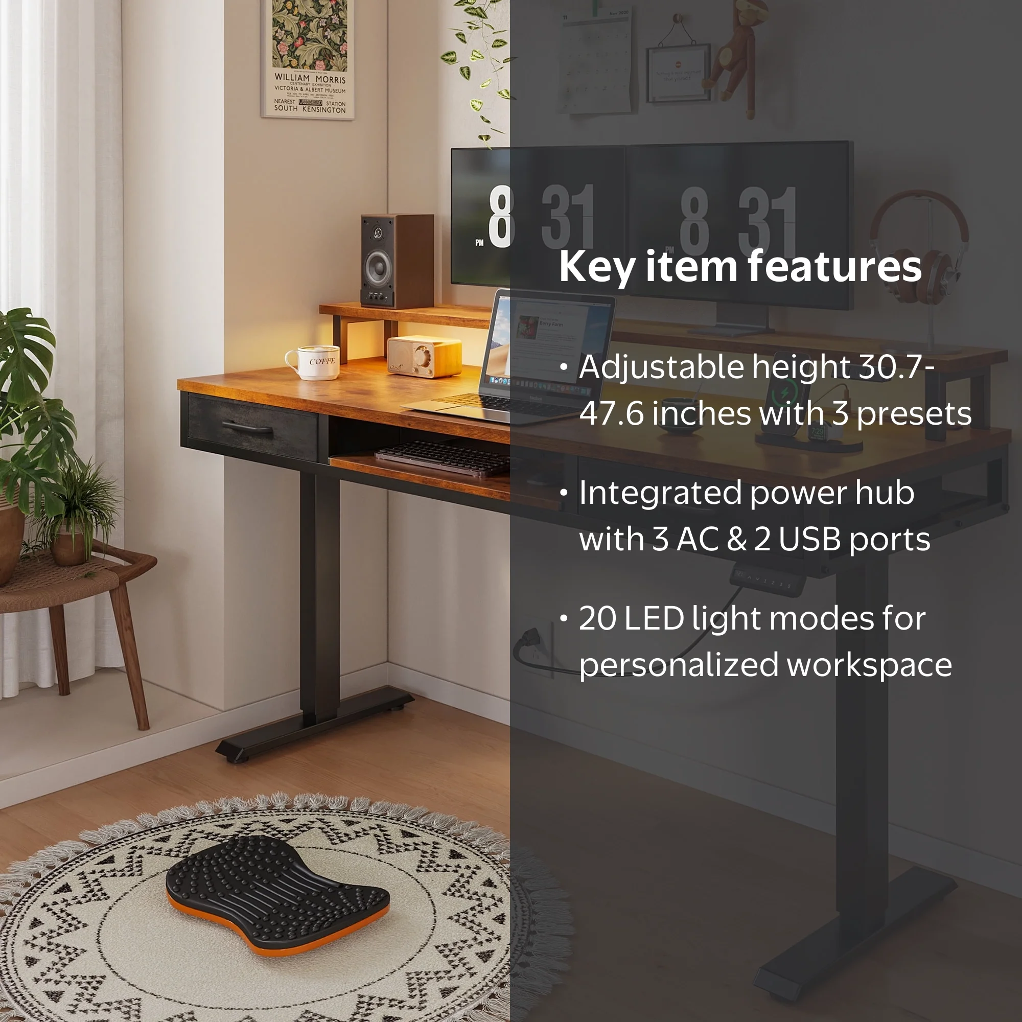 Casacomoda 55 inch Electric Standing Desk with Drawers & Keyboard