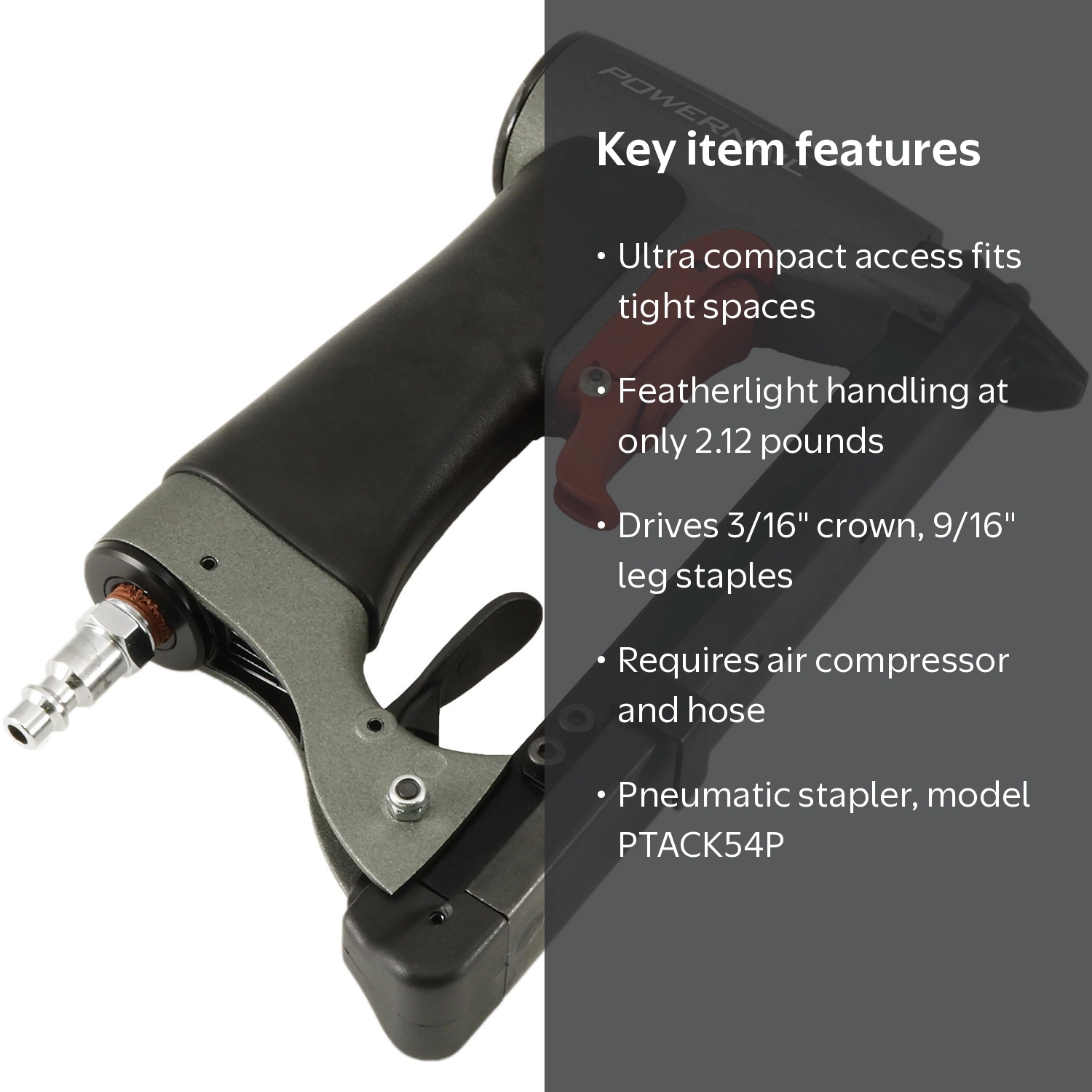 Powernail PTACK54E Electric Carpet Stapler – 20 Gauge, 3/16 Inch Crown, 9/16 Inch Leg – Heavy Duty Corded Tacker With Carrying Bag, 110-120V, No Compressor Needed