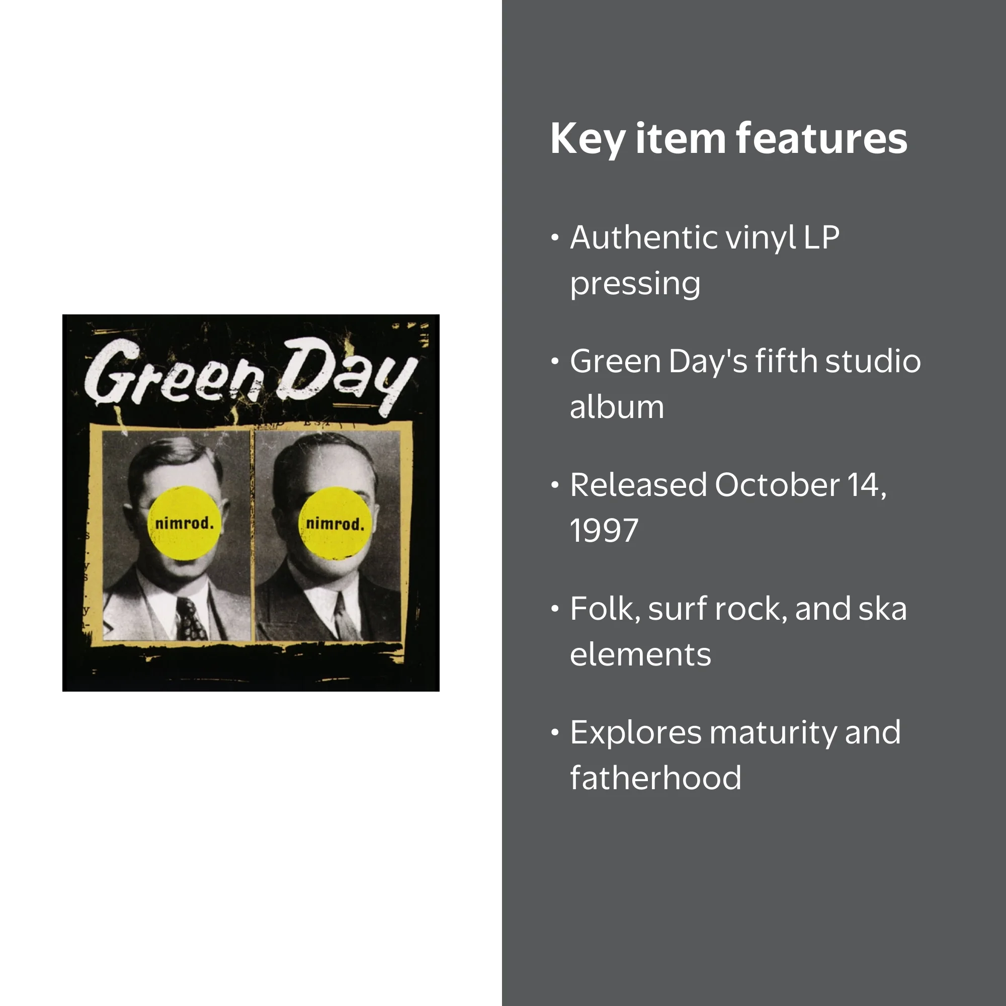 Green Day - Nimrod Vinyl LP, Alternative Rock Music & Performance