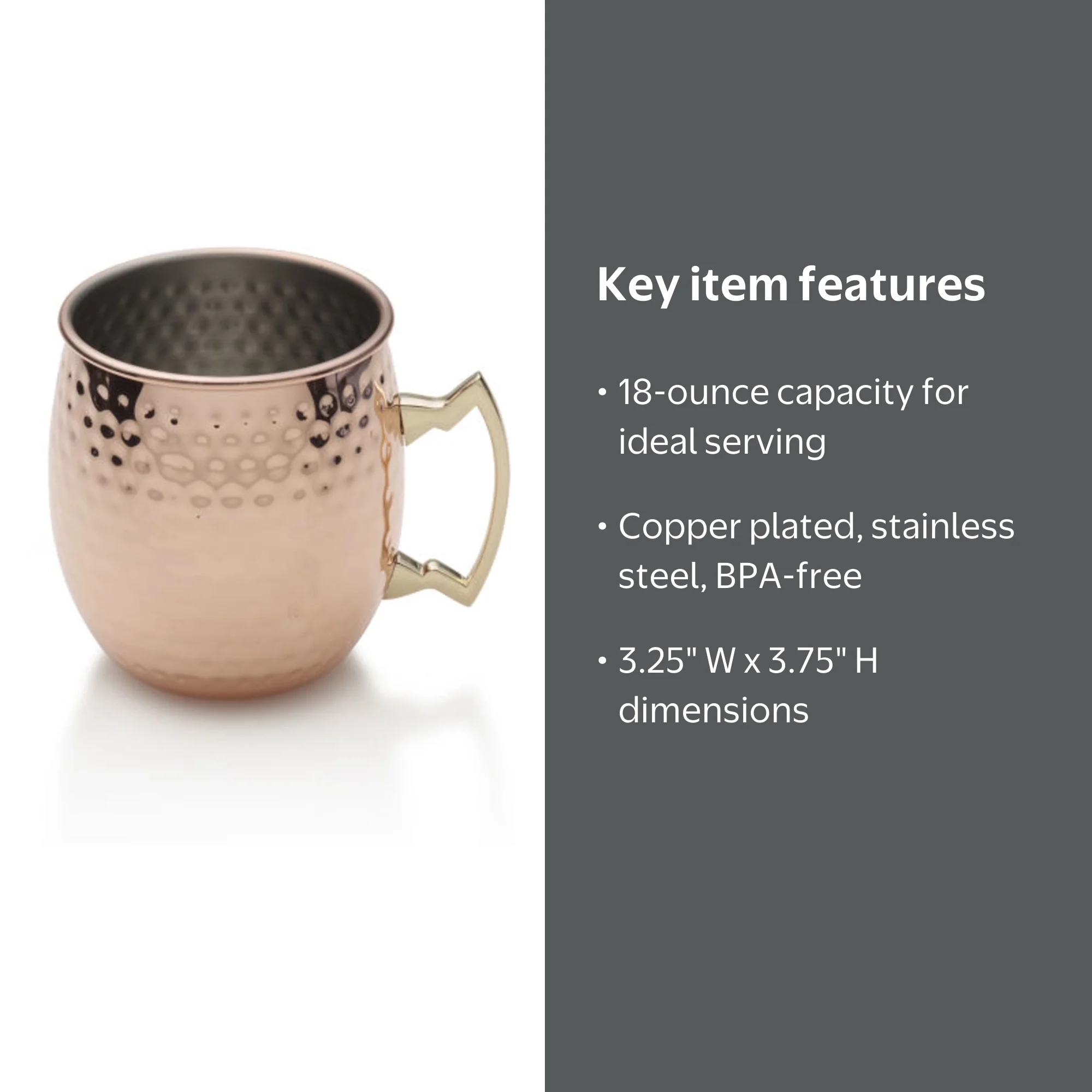 Houdini 18oz Stainless Steel Copper Plated Hammered Moscow Mule