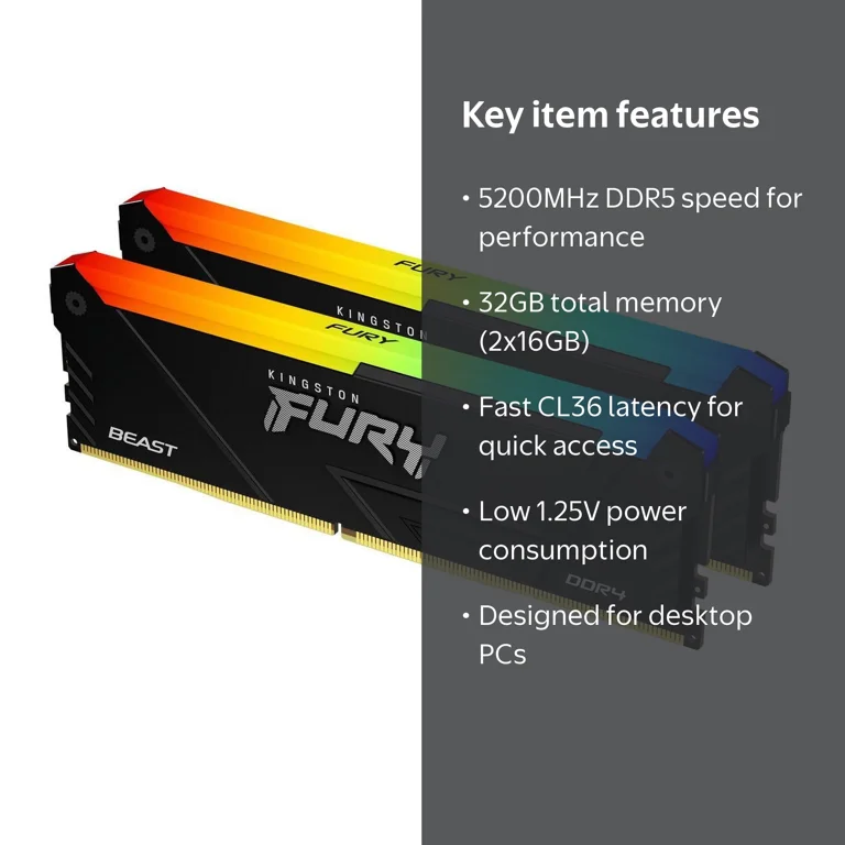 Kingston FURY Beast 32GB DDR5 5200 PC5 41600 RAM (2 x 16GB) Model