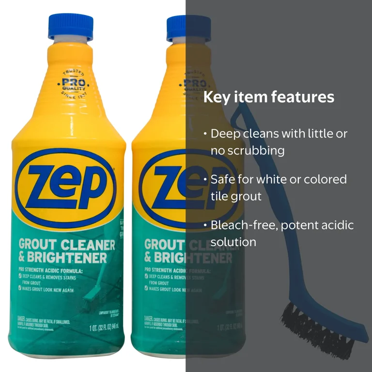 Zep, Grout Cleaner and Brightener, 2 Pack, 32 oz, Acidic Formula