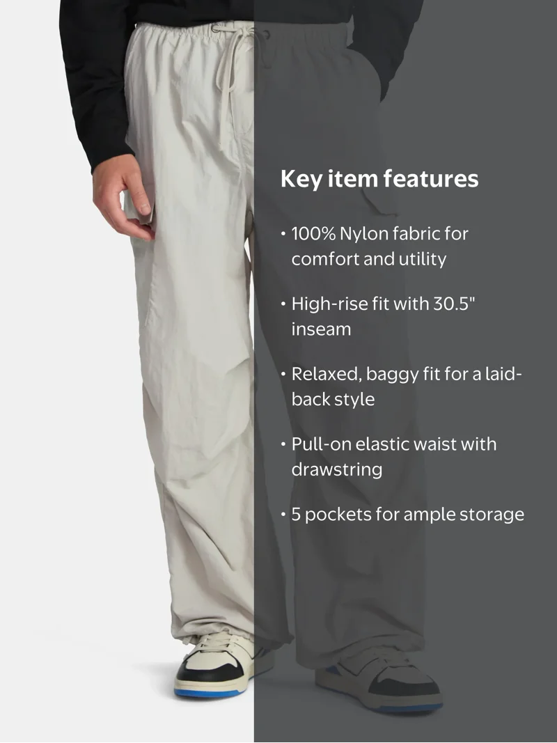 No Boundaries Nylon Parachute Cargo Pants, Men's & Big Men's