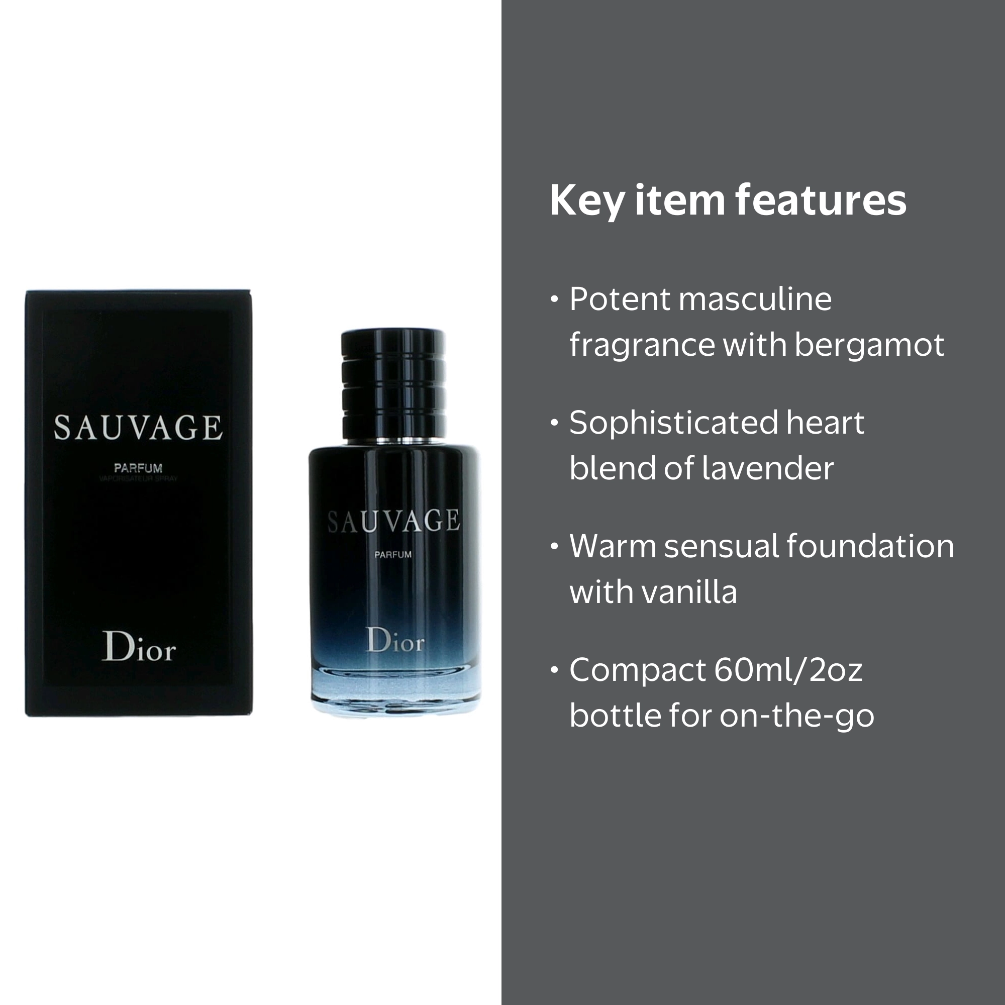 Dior, Men's Parfum, Sauvage Vaporisateur Spray 60 ml, 2 oz