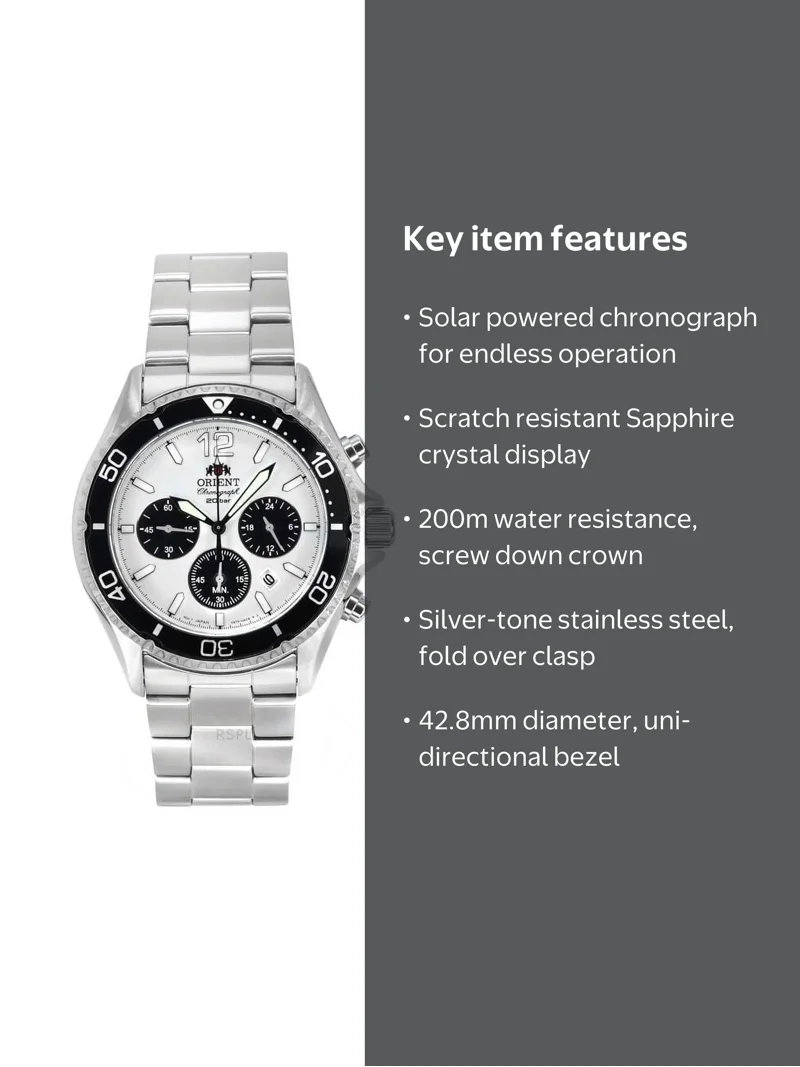 Orient Sports Solar Powered Chronograph White Dial Men's Watch RA