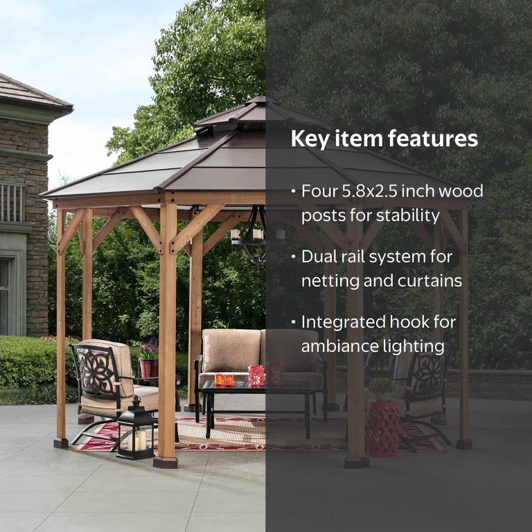 Sunjoy Group Garden Gazebo, 13x13 ft, Cedar Framed Octagon, Steel