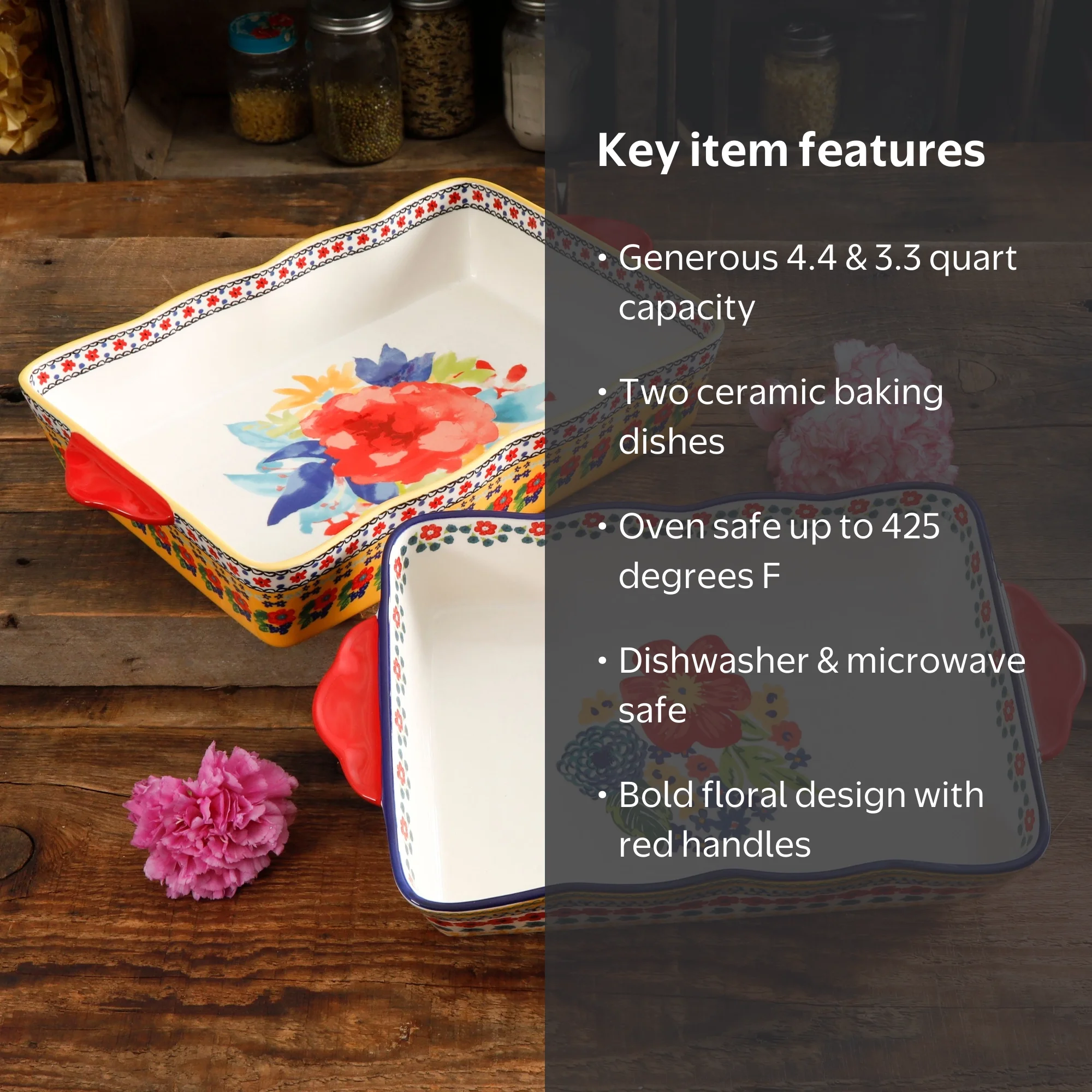 gien フローラbakingdish耐熱皿 The Pioneer Woman Fiona Floral Rectangular Ceramic Bakeware Set, 2